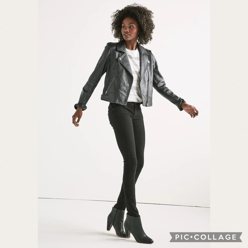 Lucky Brand Pin Dot Moto Black Leather Jacket (Price Firm) - Picture 2 of 10
